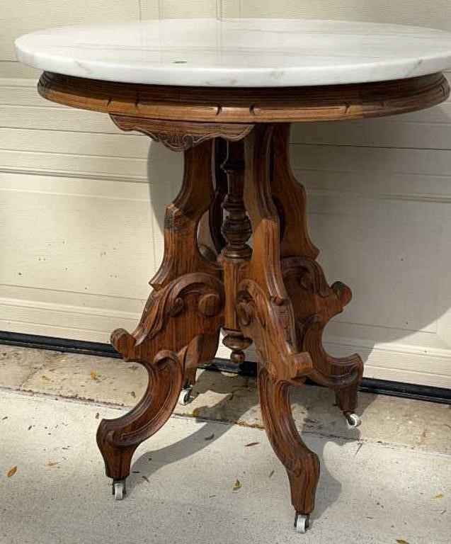 Victorian Walnut & Burl Marble Top Table