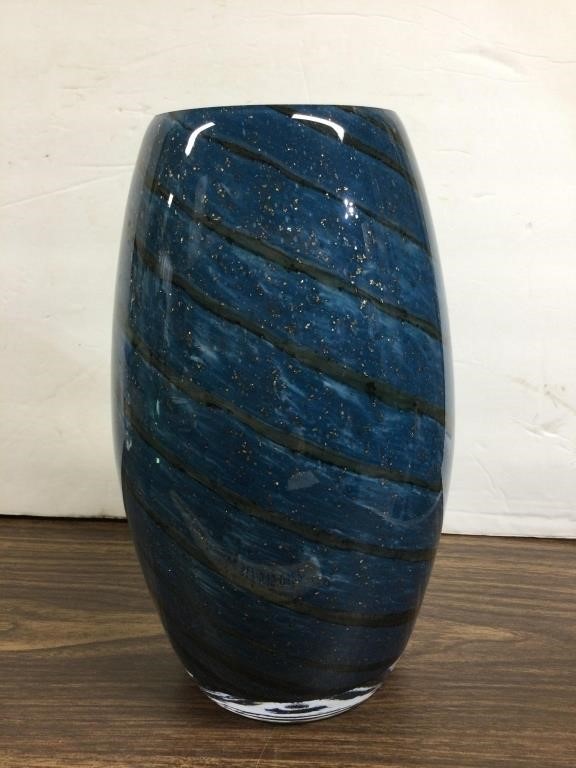 Vintage Blue Swirl & Sparkle Art Glass Vase