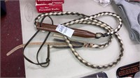 Braided leather whip wooden handle