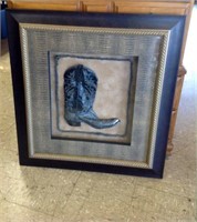 FRAMED BOOT SHADOW BOX PICTURE WITH ROPE TRIM