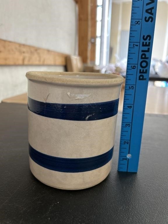 Roseville Pottery 1 qt. Blue Stripe High Jar Crock
