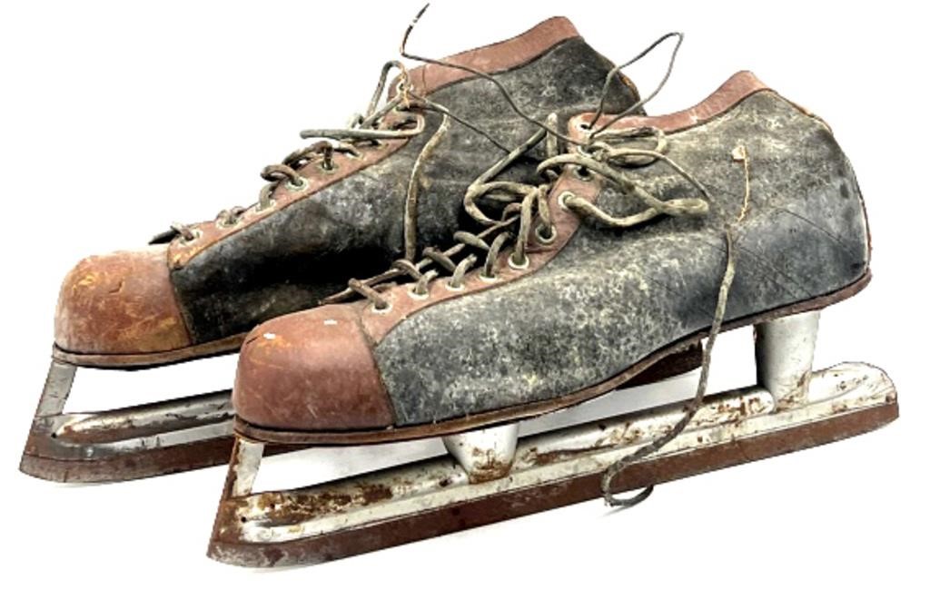 Pair of Vintage Leather Two-Tone Ice Skates