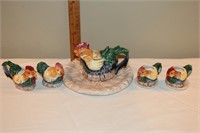 Set of Creamer, Sugar, Candleholders & Plate