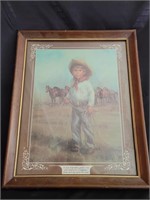 Framed Western Print Child Learning to Rope