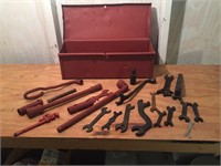 Wrenches and other Hand Tools in Metal Toolbox