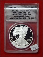 2011 W American Eagle ANACS PR69 DCAM 1 Oz Silver