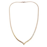 Herringbone Link V-Necklace 14k Yellow Gold