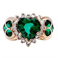 3/4 Carat Emerald & Diamond Heart Halo Ring 14k