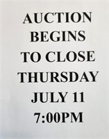 AUCTION BEGINS TO CLOSE  THURSDAY, JULY 11, 2024