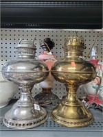 Electrified Brass Oil Lamp & Silvertone Oil Lamp