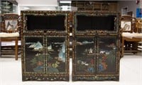 Pair of Chinese Black-lacquered Wood Cabinets