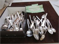 Shoebox of Silver Plate Flatware some Stainless