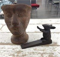 Terra Cotta Planter and Cast Iron Door Stop