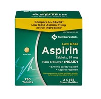 2Pack Low Strength Aspirin,Members Mark 81mg