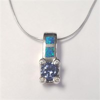 Sterling Silver Blue Opal & Tanzanite Necklace SJC