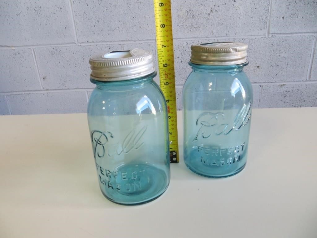 Antique Blue Mason Jars with Lids