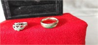 2 Wedding type rings, 1 Claddagh