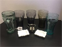 5 COLORED COCA-COLA GLASSES-MILK GLASS