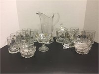 21 PIECES GLASS WITH PAINTED FLOWERS