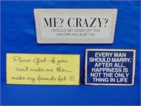 (3) Tin Novelty Signs Prayers, Crazy & Happiness