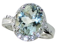 Oval 4.11 ct Green Amethyst & Diamond Ring