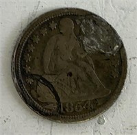 1854 10cent Seated Liberty Arrows Coin HEB on back