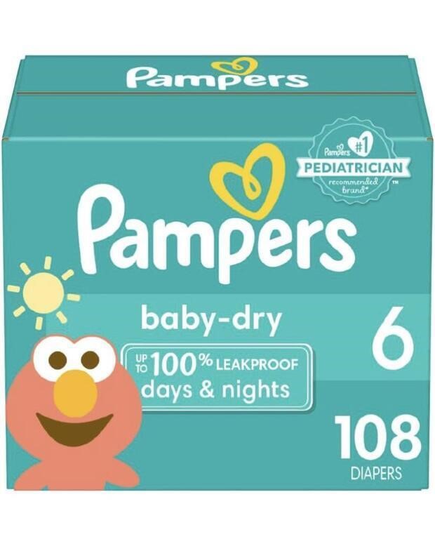 DIAPERS SIZE 6, 108 COUNT - PAMPERS BABY DRY