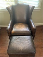 Brown Leather chair w/ottomon w/slight wear