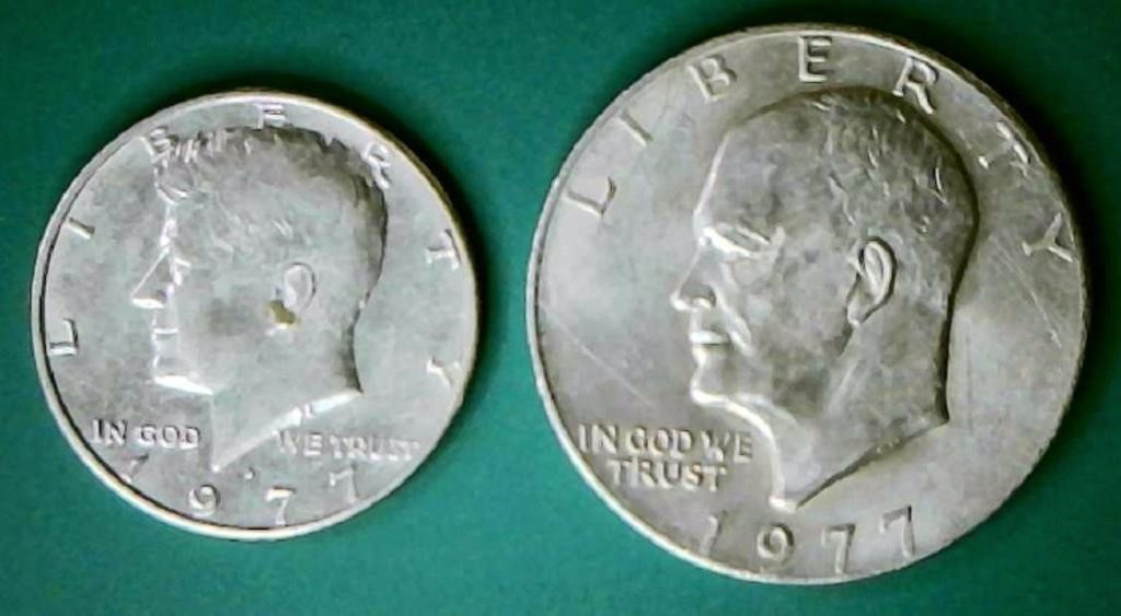1977 Ike Dollar, 1977 D Kennedy Half Dollar