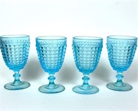 Four Old EAPG Blue Glass Goblets