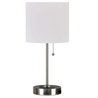 17 in. Brushed Nickel Table Lamp with Power Outlet