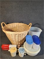 Basket, Tupperware Containers, Grill Mat