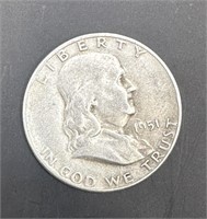 1951-S Ben Franklin half dollar