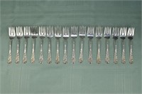 16 Stieff Rose pattern 6" salad forks, monogrammed