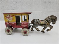 Vintage MARX Tin Toy Horse & Dairy Wagon 10"L