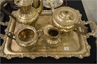 Silver plate tea and coffee service on tray