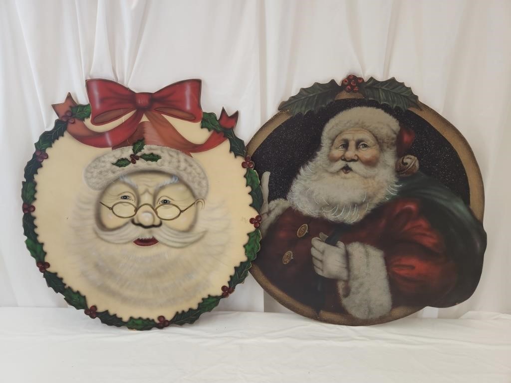 2 Wooden Santa Pictures Wall Decor,