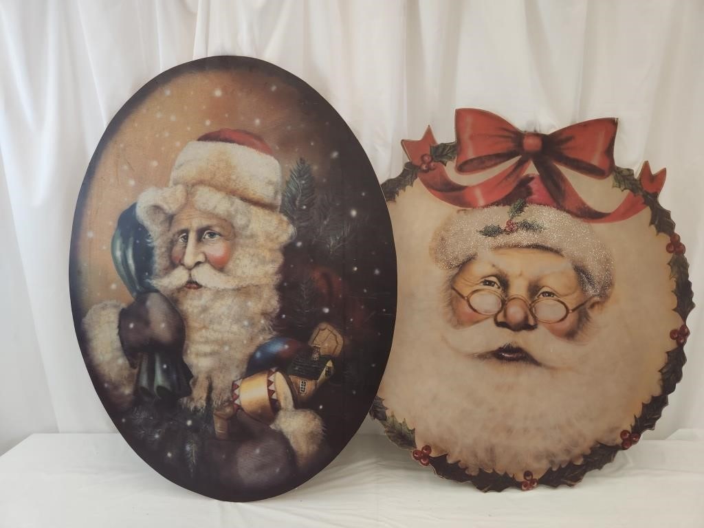 2 Wooden Santa Pictures Wall Decor