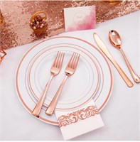 350pc Rose Gold Plastic Premium Dinnerware Set