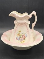 Vintage Pink Floral Wash Basin Pictcher Set