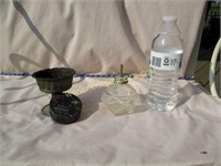 Sprinker bottle, Metal footed bowl, typing ribbon