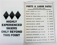 Vintage Metal Signs Skiing & Mechanics Labor Rates