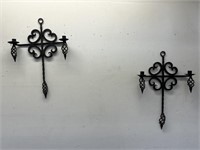 Pair of vintage twisted wrought iron wall candle