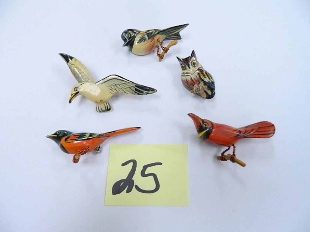 5 Takahashi Hand Carved Wood Birds