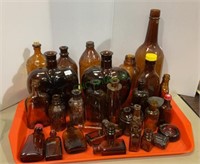 Brown glass bottle collection - vintage Clorox