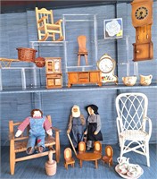 ASSORTED DOLL & DOLLHOUSE FURNITURE & DOLLS LOT