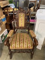 Antique French Carved Oak Hunt Style Arm Chair