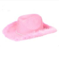 Feather Boa Cowgirl Hat - Pink