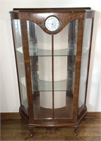 ENGLISH WALNUT VITRINE WITH SMITHS CLOCK FEATURE