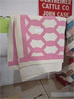 Pink and white Handmade quilt some staining and